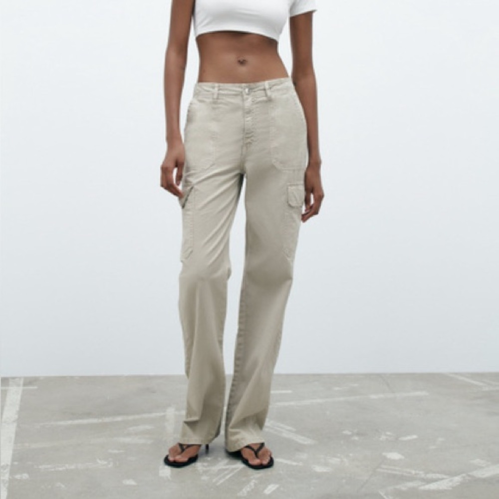 Zara Mid Rise Cargo Pants - Washed Stone